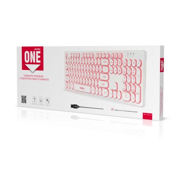 Клавиатура проводная Smartbuy SBK-328U-W ONE, подсветка 3 цвета, USB, белый