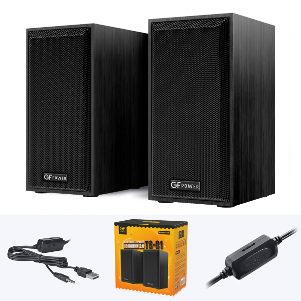 Акустические колонки GFPoWeR TS-01, 6Вт, питание USB, чёрное дерево (30)