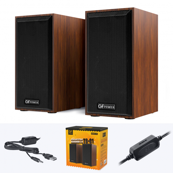 Акустические колонки GFPoWeR TS-01, 6Вт, питание USB, дерево (30)
