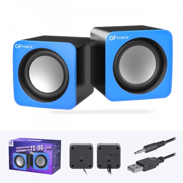 Акустические колонки GFPoWeR TS-06, 4Вт, питание USB, синий (100)
