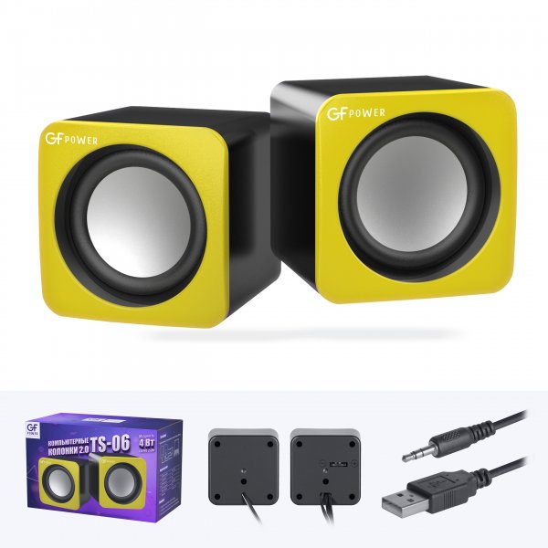 Акустические колонки GFPoWeR TS-06, 4Вт, питание USB, жёлтый (100)