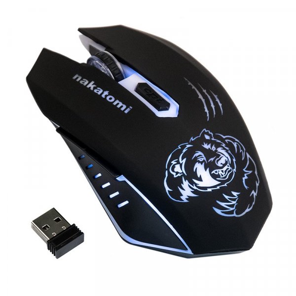 Мышь беспроводная MROG-15UR Nakatomi Gaming RF 2.4G Optical - игровая, 6 кнопок+ролик, с подсветкой 7 цветов, USB