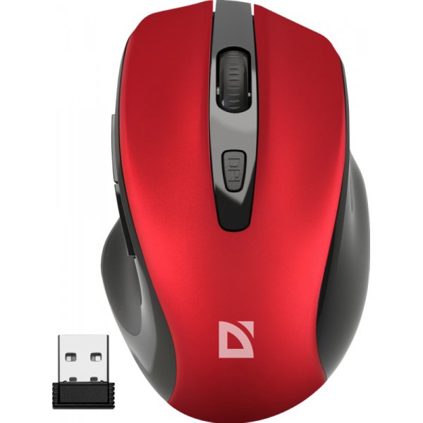 Мышь беспроводная Defender Prime MB-053, оптическая, 6 кнопок, 6D, 800-1600 dpi, бесшумная, красный