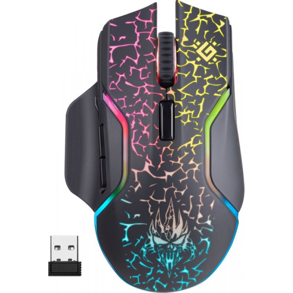 Мышь беспроводная игровая Defender Oneshot GM-067, LED, 7D, 300 мАч, 6 кнопок, 3200 dpi, чёрный
