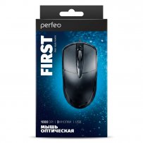Мышь проводная Perfeo FIRST, оптическая, 3 кнопки, USB, 1000 dpi, чёрная