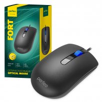 Мышь проводная Perfeo FORT оптическая, 3 кн., USB, 1000 dpi, кабель 1,8м, бесшумная, чёрная