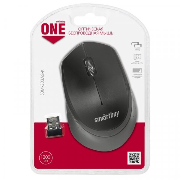 Мышь беспроводная Smartbuy ONE SBM-333AG-K, 1200 dpi, USB, чёрная