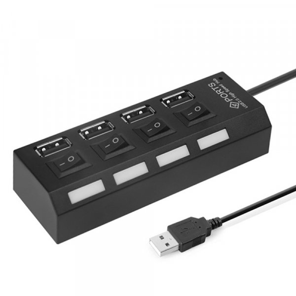 USB-хаб 4 порта SBHA-7204-B Smartbuy, с кнопками вкл/выкл, чёрный