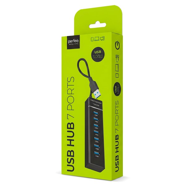 USB-хаб 7 портов Perfeo PF-H043, чёрный