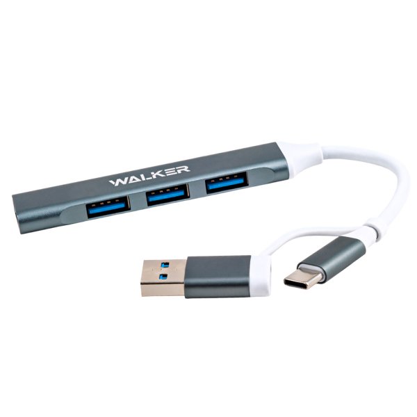 USB-хаб 4 порта WALKER WHUB-11 + кабель-переходник Type-C - USB