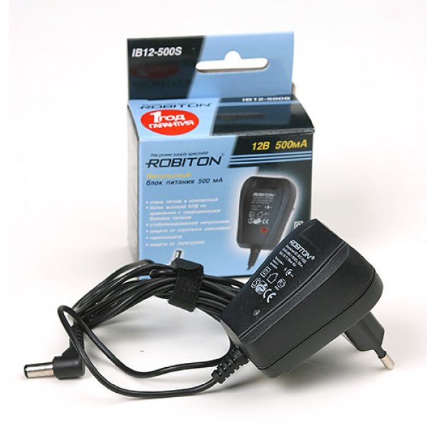 Блок питания Robiton IB12-500S (12B,500мА) импульсный,стабилизированный, штекер 5.5*2.1/12мм