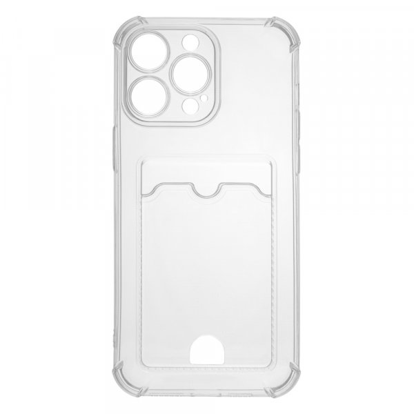 iPhone 13 Pro Max (6.7") Бампер чехол силиконовый прозрачный, с защитой камеры, визитница