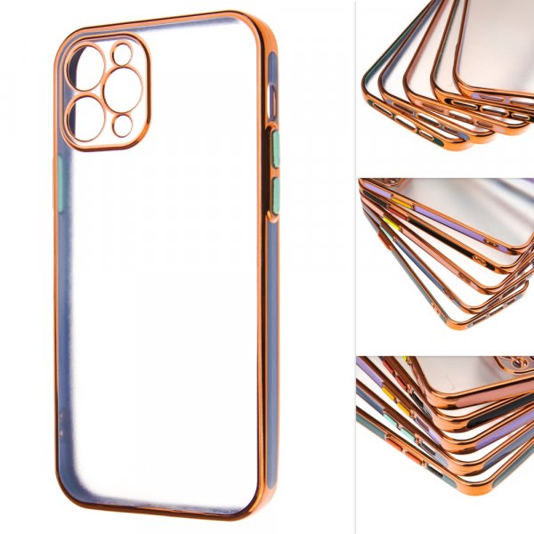 iPhone 11 Pro (5.8") Бампер чехол пластик с окантовкой розовое золото, голубой