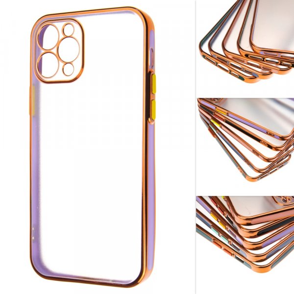 iPhone 11 Pro (5.8") Бампер чехол пластик с окантовкой розовое золото, сиреневый