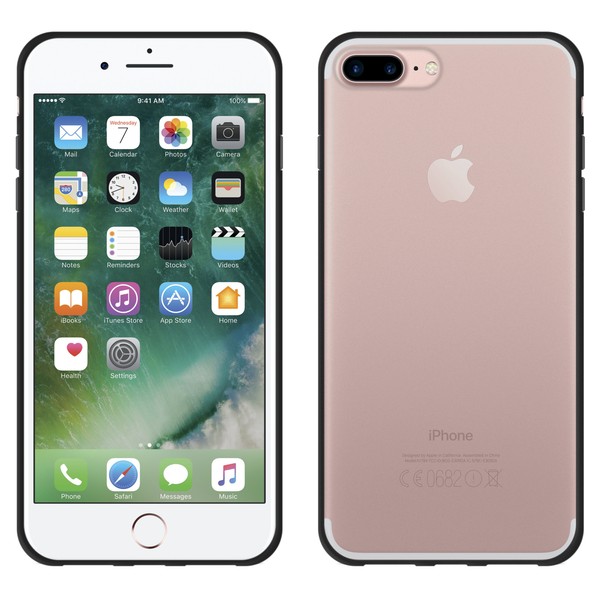 iPhone 7 Plus Бампер чехол силиконовый прозрачный, чёрный пластик закругленный ободок