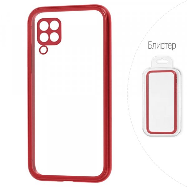 Huawei P40 Lite Бампер чехол силиконовый прозрачный с окантовкой, красный (блистер)