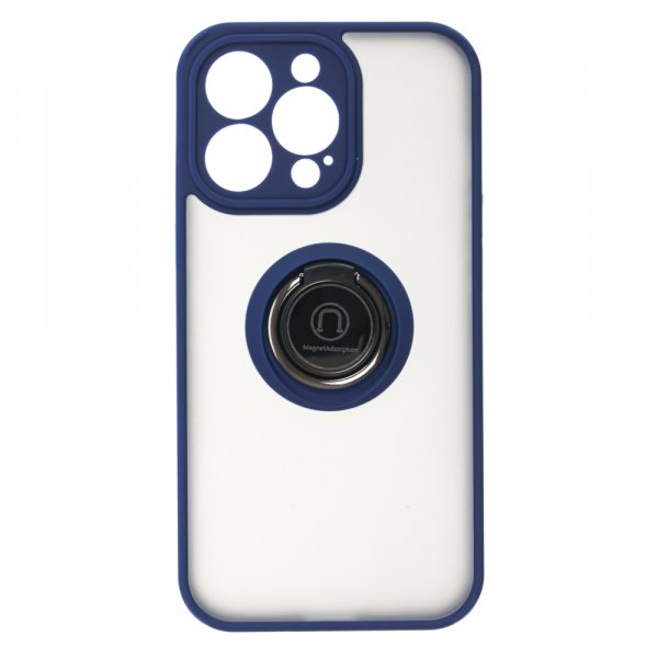 iPhone 13 Pro (6.1") Бампер чехол пластиковый матовый, с защитой камеры, магнит, кольцо, ободок, синий