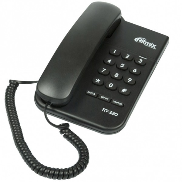 Проводной телефон Ritmix RT-320 (настольный/настенный), чёрный