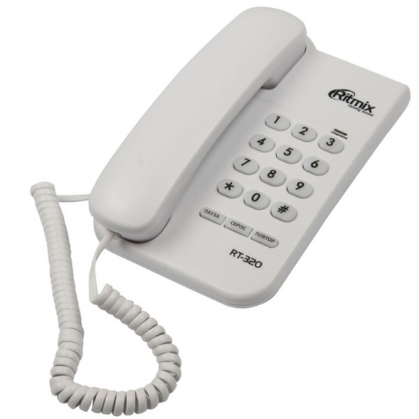 Проводной телефон Ritmix RT-320 (настольный/настенный), белый
