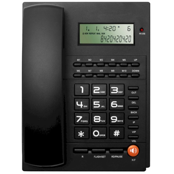 Проводной телефон Ritmix RT-420, дисплей, FSK/DTMF (настольный/настенный), чёрный