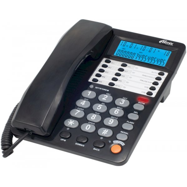 Проводной телефон Ritmix RT-495, дисплей, FSK/DTMF (настольный/настенный), чёрный