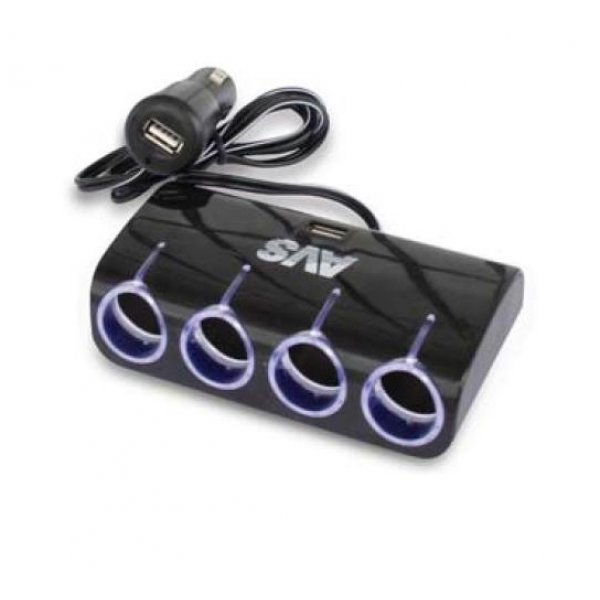 AVS CS410U Разветвитель прикуривателя 12/24 (на 4 выхода+2 USB)