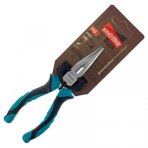 Длинногубцы (тонкогубцы) 160мм, 2х-комп. рукоятка, СR-V сталь, HRC 51, Smartbuy Tools