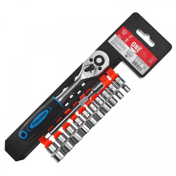 Набор головок с трещоткой 12 предметов, 1/4", 4-13 мм, 24 зуба, CR-V, Smartbuy One Tools