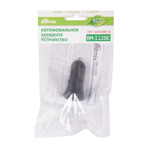 АЗУ USB, 1A, Ritmix RM-112DC, чёрный