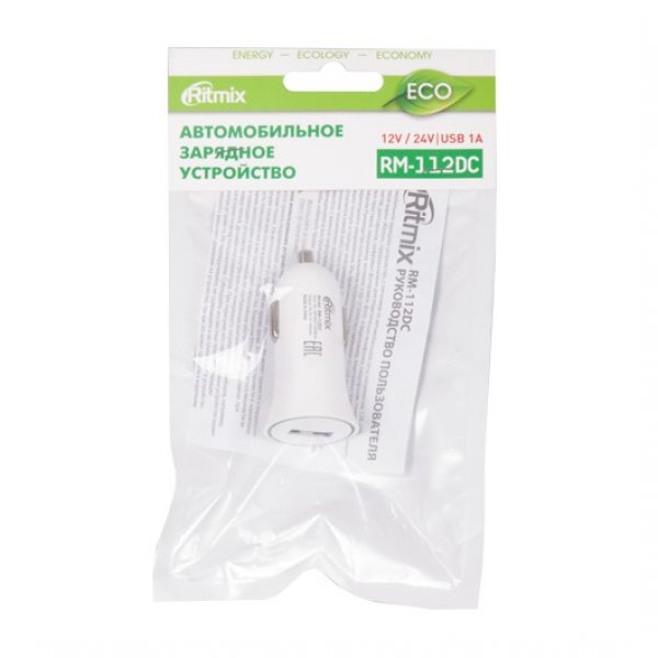 АЗУ USB, 1A, Ritmix RM-112DC, белый