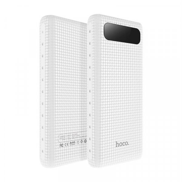 Внешний АКБ 20000 мАч Hoco B20A с дисплеем, 2 USB (2.1+2.1А) + фонарь, белый