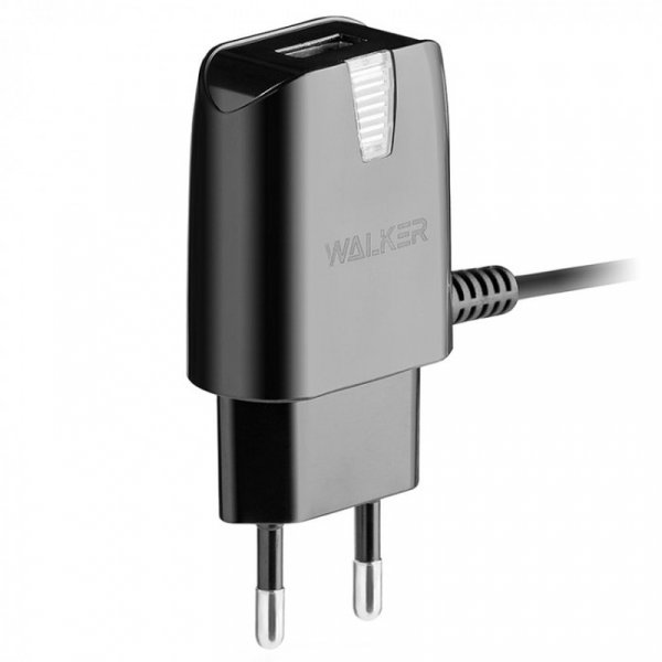 СЗУ USB + кабель Type-C слитный, 2A, WALKER WH-24, чёрный