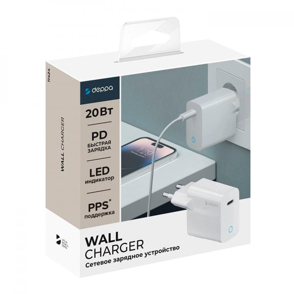 СЗУ Type-C, PD20W, Deppa, белый