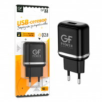 СЗУ USB, 3A, QC3.0, GFPoWeR GF22, чёрный (65,260)