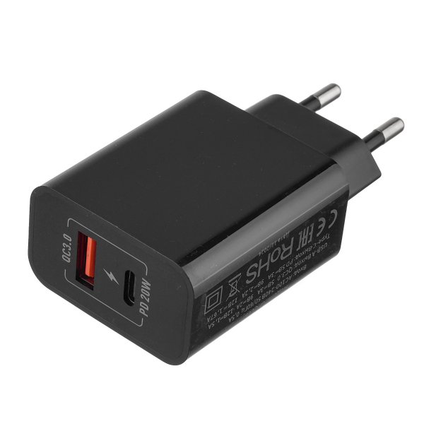 СЗУ Type-C + USB, PD20W, QC3.0, PD3.0, GoPower GPQC08, чёрный