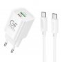 СЗУ Type-C + USB + кабель Type-C - Type-C, PD30W, QC3.0, GFPoWeR S75PQ-TT, белый (30/180)