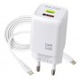СЗУ Type-C + USB + кабель Type-C - Type-C, PD45W, QC3.0, GaN, Walker WH-73, белый