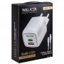 СЗУ Type-C + USB + кабель Type-C - Type-C, PD45W, QC3.0, GaN, Walker WH-73, белый